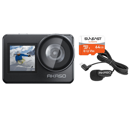 Akaso Brave 7 New Version Action Camera + External Mic Type-C + Suneast MicroSD 64GB