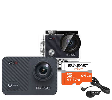 Akaso V50 X Action Camera New Version +  External Mic Type-C + Suneast MicroSD 64GB