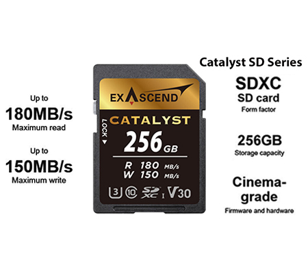 Exascend Catalyst SDXC 256GB UHS-I V30 (Read 180MB/s and Write 150MB/s)