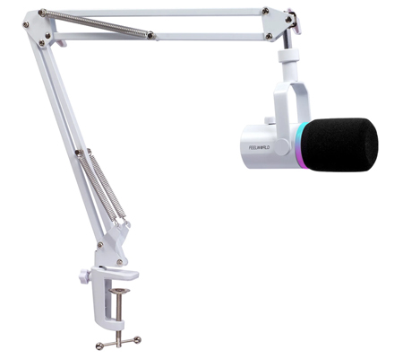 Feelworld PM-1 AS Dynamic Cardoid XLR / USB Microphone with Boom Arm Stand White