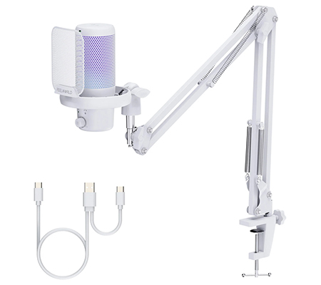 Feelworld VM1 AS USB Gaming Microphone with Boom Arm White
