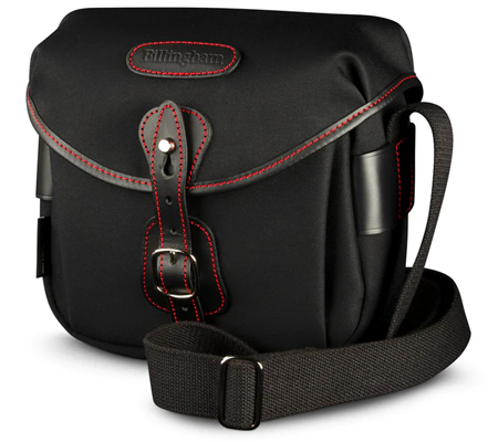 Billingham 50 Years Hadley Digital Black Canvas Black Leather Red Stitching