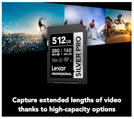 Lexar SDXC 512GB Professional Silver PRO UHS-II V60 (Read 280MB/s and Write 160MB/s)