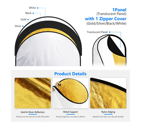 Neewer 5 in 1 Portable Lighting Collapsible Reflector / Diffuser Kit 80 x 120cm