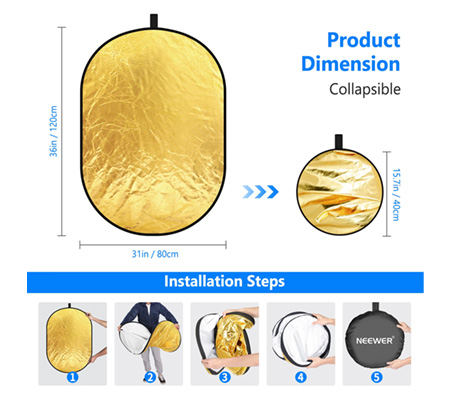Neewer 5 in 1 Portable Lighting Collapsible Reflector / Diffuser Kit 80 x 120cm