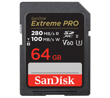 Sandisk SDXC Extreme Pro 64GB UHS-II V60 (Read 280MB/s and Write 100MB/s)