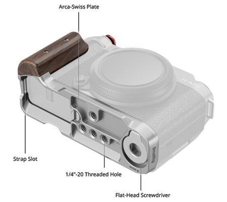 SmallRig L-Shape Mount Plate with Wooden Handle for Fujifilm X-M5 5261 Silver