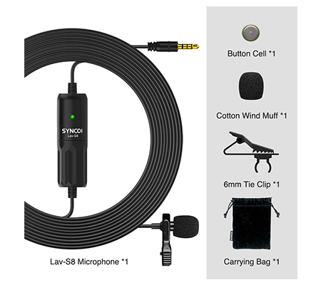 Synco Lav-S8 Omnidirectional Lavalier Microphone for Camera / Smartphone