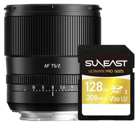 TTArtisan AF 75mm f/2 for Nikon Z Mount Full Frame Bundling Suneast SDXC 128GB 208MB/s