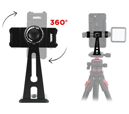 Takara PH-08 Adjustable 360° Metal Phone Holder with Dual Cold Shoe & Arca Swiss Base